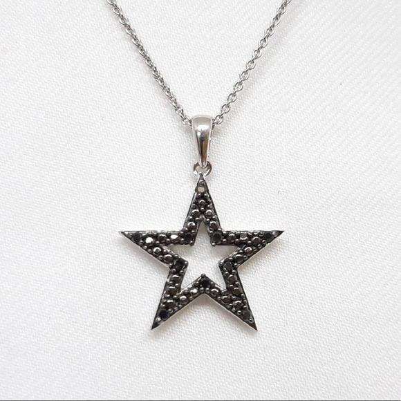 Natural .22ctw Fancy Black Diamond 925 Sterling Silver Star Necklace
